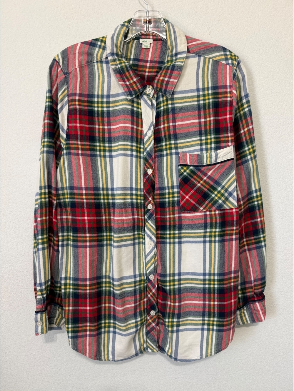 AERIE Long Sleeve Button Up Multicolor Plaid Flannel Shirt Women's Size L